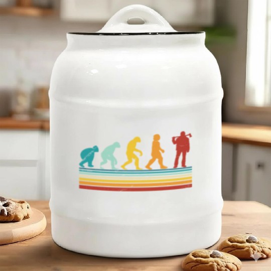 Retro Lumberjack Evolution - From Monkey to Human Ceramic Cookie Jars