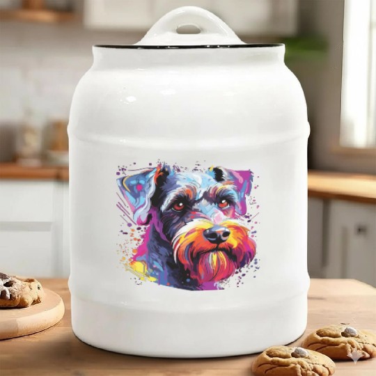 Watercolor Colorful Miniature Schnauzer Ceramic Cookie Jars