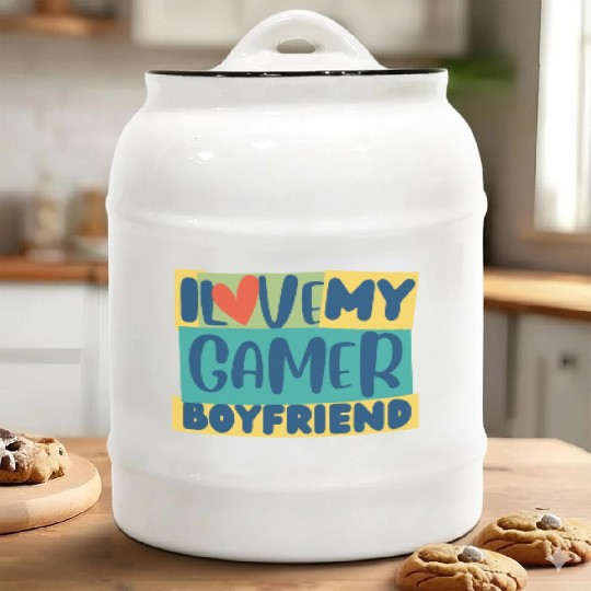 gamer boyfriend quote i love my Gamer Boyfriend Ceramic Cookie Jars