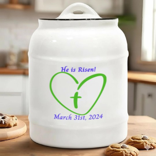 He Is Risen Heart with a Cross; March 31st, 2024 Ceramic Cookie Jars