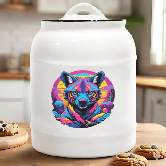 Neon Wild - Urban Hyena Portrait Ceramic Cookie Jars
