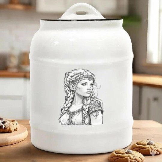 Viking female hairstyles grayscale Ceramic Cookie Jars