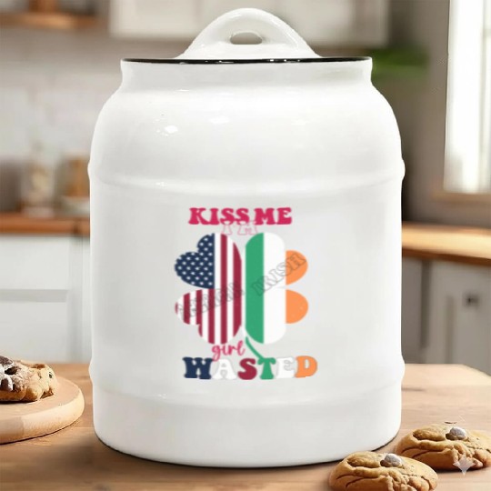 Kiss Me Im Irish Girl Wasted St.Patrick Day Clover Ceramic Cookie Jars