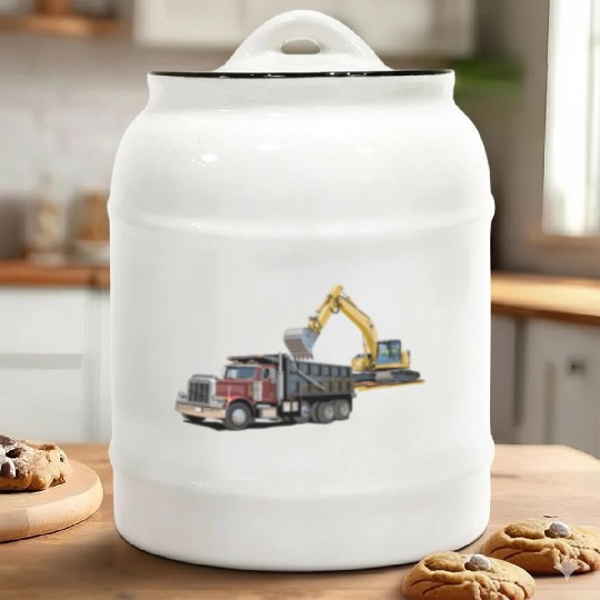 Dump Truck and Excavator Ceramic Cookie Jars