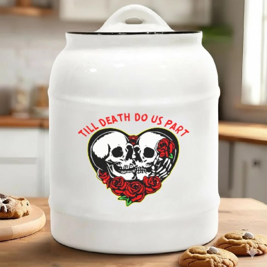 Heart Skulls Till Death Do Us Part © WhiteTigerLLC Ceramic Cookie Jars