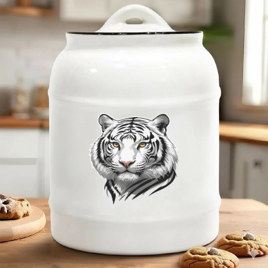 Siberian Stare - Monochrome Tiger Essence Ceramic Cookie Jars