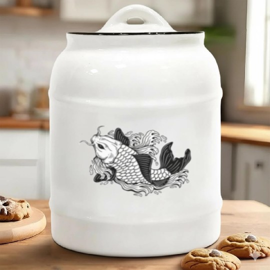 Angry Japanese Fish Ceramic Cookie Jars