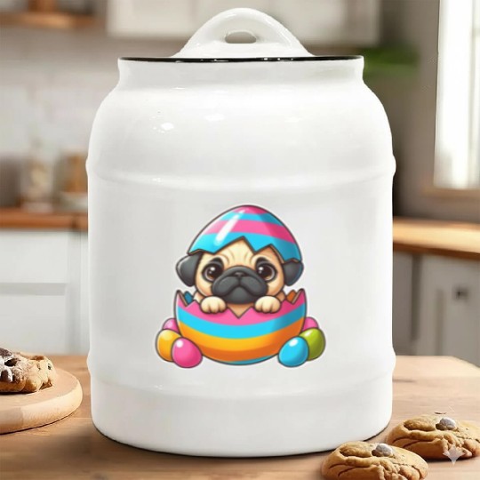 Easter pug hatches from colorful Easter eggs Ceramic Cookie Jars