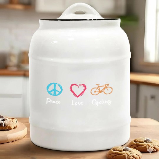 Peace Love Cycling Ceramic Cookie Jars
