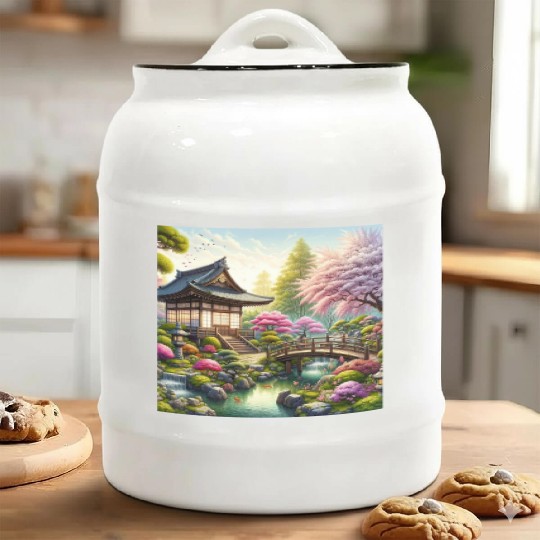 Spring Serenity in Japanese Garden Ceramic Cookie Jars