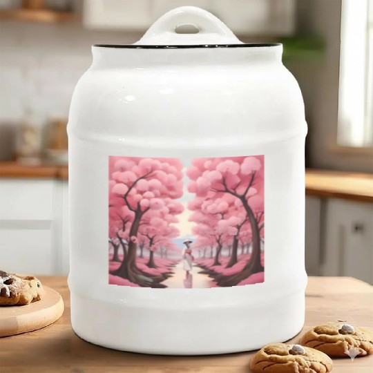 Japanese style art with cherry blossom festival Ceramic Cookie Jars
