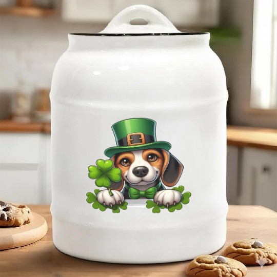 St. Patrick's Day Beagle Ceramic Cookie Jars