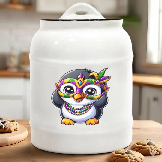 Mardi Gras Penguin Party Ceramic Cookie Jars