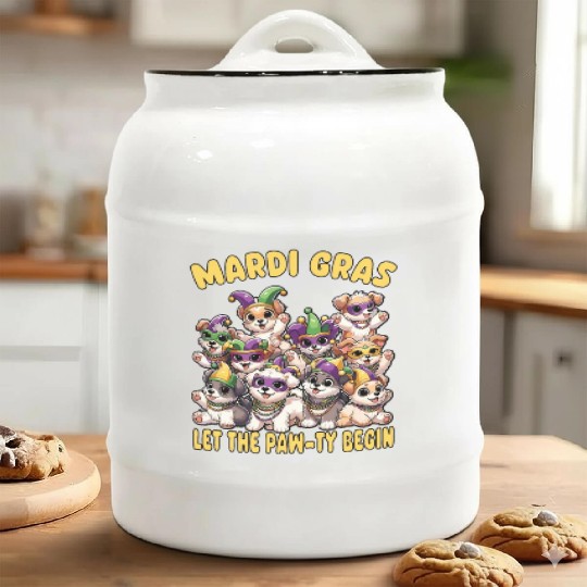 Mardi Gras Puppies Masquerade -Dog Lover Ceramic Cookie Jars