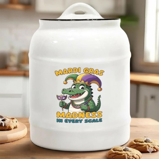 Mardi Gras Crocodile Masquerade Lover Ceramic Cookie Jars