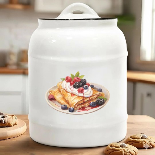 Dessert Crêpe Topped With Wild Berries And Cream Ceramic Cookie Jars
