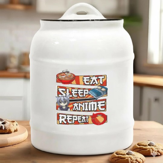 eat sleep anime repeat cute lovers obsessed Ceramic Cookie Jars
