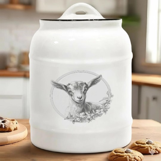 Baby goat portrait pencil sketch Ceramic Cookie Jars
