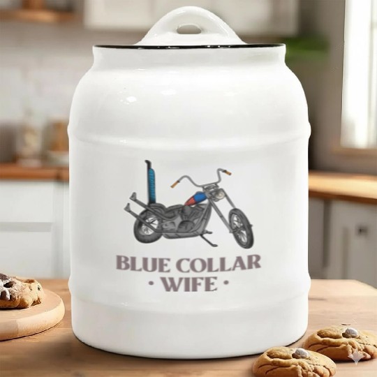 Blue Collar Wife Motorcycle Ceramic Cookie Jars