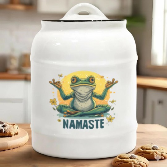 Yoga Frog Relaxation Chilling Meditation Ceramic Cookie Jars