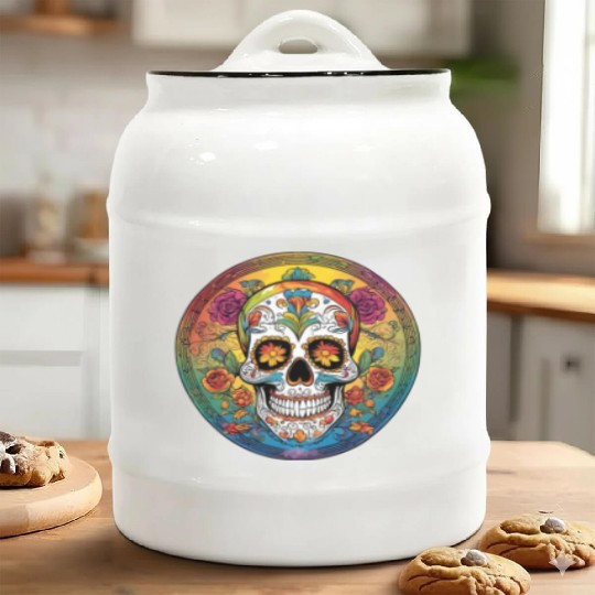 Sugar skull rainbow Ceramic Cookie Jars