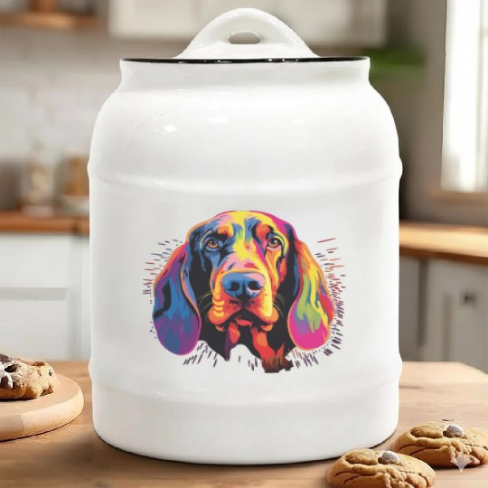 Watercolor Colorful Black And Tan Coonhound Ceramic Cookie Jars