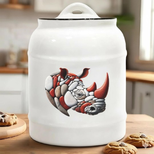 Rustic Terra Rhinoceros Pebble Art Piece Ceramic Cookie Jars