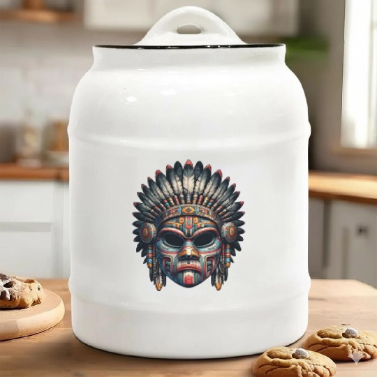 Enigmatic Native American Headdress Vector Ceramic Cookie Jars