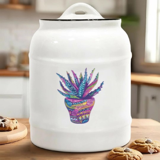 Psychedelic Aloe Vera Succulent Plant Garden Ceramic Cookie Jars