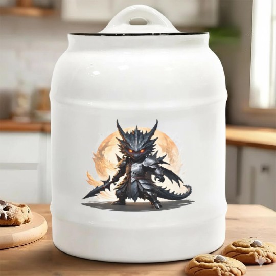 Chibi dragonwarrior Battle Pose in Full armor Ceramic Cookie Jars