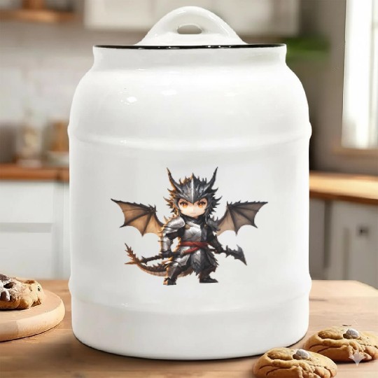 Chibi dragonwarrior Front Pose in Full armor Ceramic Cookie Jars