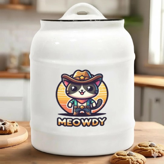 Cute Meowdy Cat Cowboy Pun Ceramic Cookie Jars