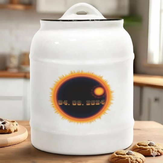 April 08 2024 Solar Eclipse - Science Ceramic Cookie Jars