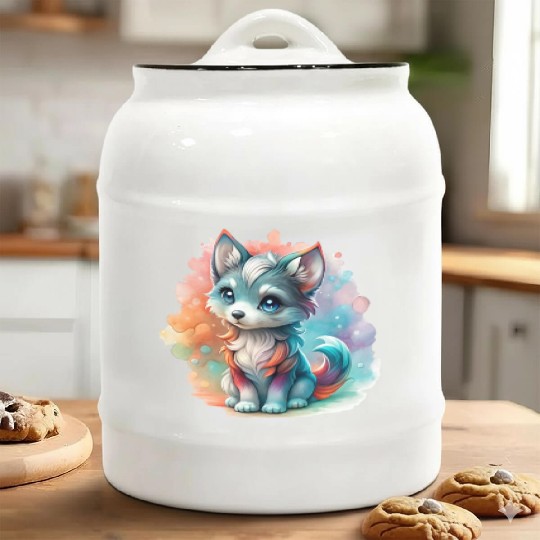 Cute Chibi Grey Wolf For Wolf Lovers Ceramic Cookie Jars
