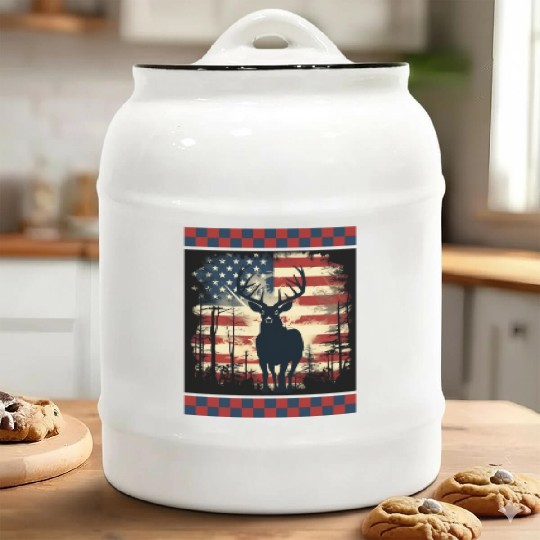 Ripped American Flag Woodland Camo Underlayer Ceramic Cookie Jars