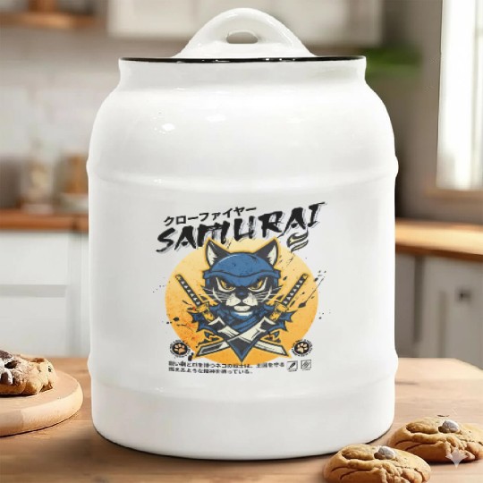 Samurai Cat, Ninja Cat, Cat Assassin, Warrior Cat Ceramic Cookie Jars