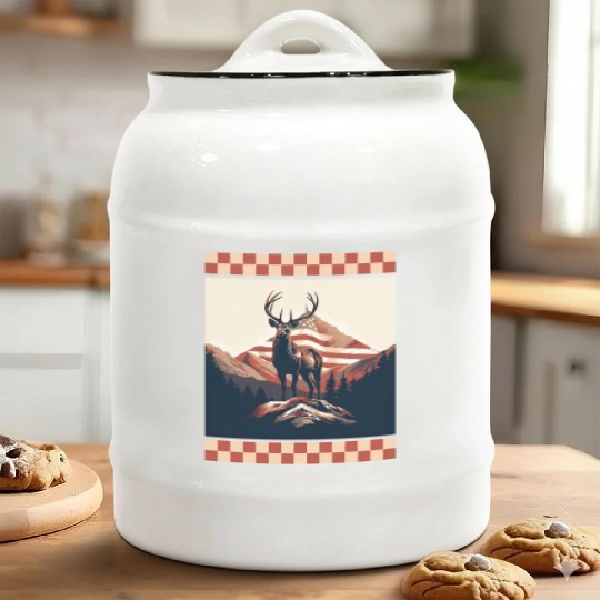 Mountain Range American Flag Rock Camo Deer Peak Ceramic Cookie Jars