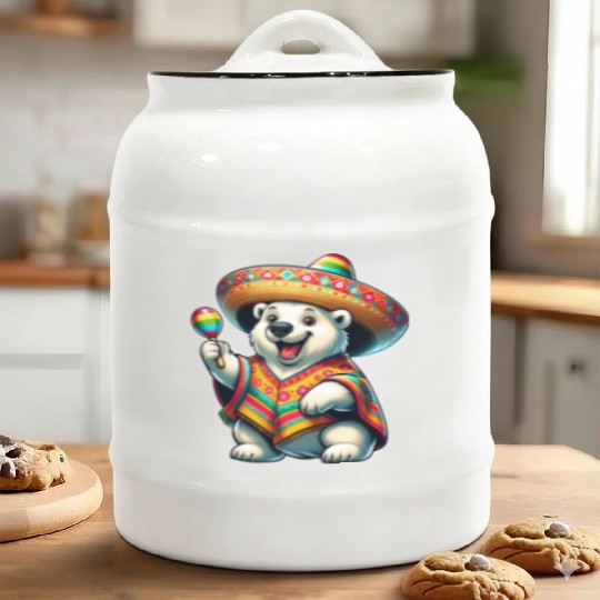 Cinco de Mayo Polar Bear: Festive Mood Ceramic Cookie Jars
