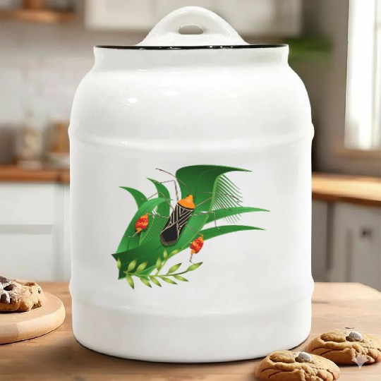 Anisoscelis alipes leaf-footed bug and green leave Ceramic Cookie Jars