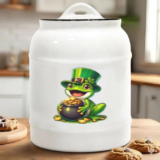 St. Patrick's Day Frog with Gold Ceramic Cookie Jars