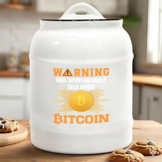 Warning May Spontaneously Talk About Bitcoin Ceramic Cookie Jars