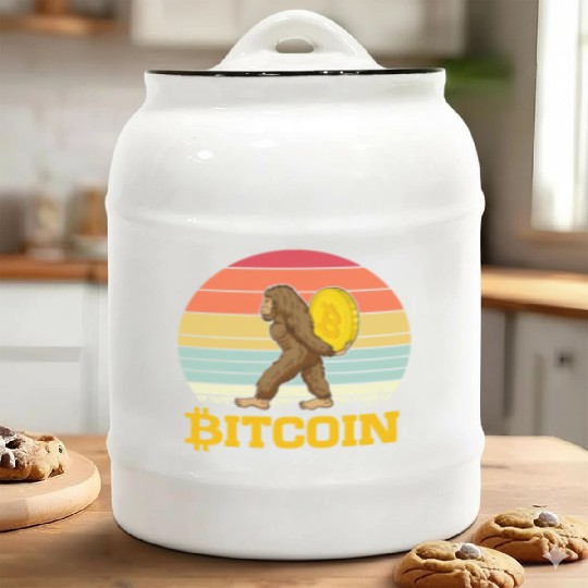 Bitcoin with Big Foot Ceramic Cookie Jars