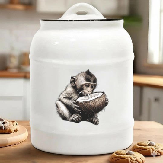 Coconut Milk-Sipping Monkey Ceramic Cookie Jars