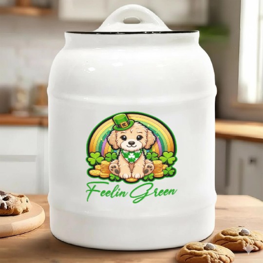 Feelin Green Puppy Rainbow Funny St Patrick's Day Ceramic Cookie Jars