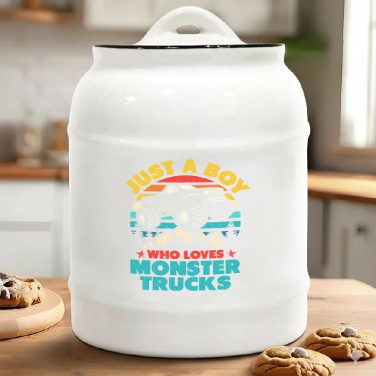 Just A Boy Who Loves Monster Trucks Toddler Kids Ceramic Cookie Jars