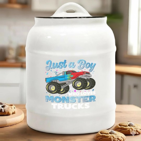 Just A Boy Who Loves Monster Trucks Toddler Kids Ceramic Cookie Jars