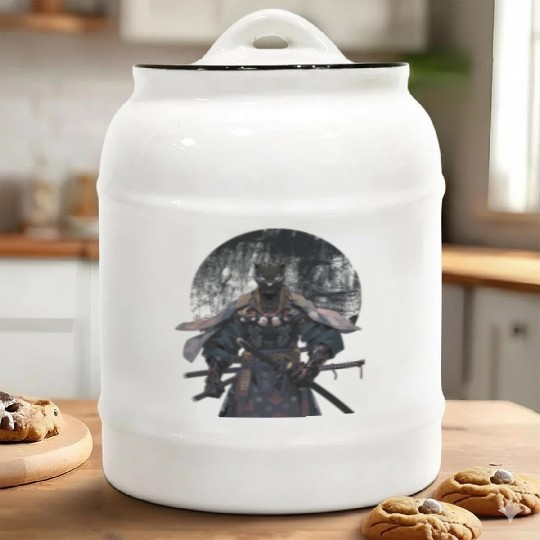 Anime Panther Warrior Samurai katana Ceramic Cookie Jars