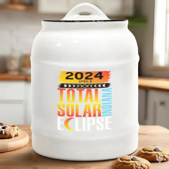 2024 April 8 Total Solar Eclipse INDIANA Ceramic Cookie Jars