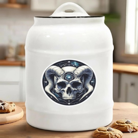 Cosmic Nirvana Serenity: Horned Skull Ceramic Cookie Jars