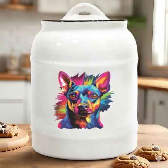 Watercolor Colorful Miniature Pinscher Ceramic Cookie Jars